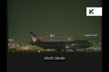 1980s Los Angeles LAX Airport, British Airways Taxiing, , Boeing 747 by Night, 4K